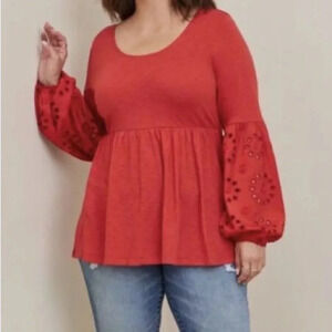 Torrid red eyelet sleeve loose fitting boho plus size top size 2X